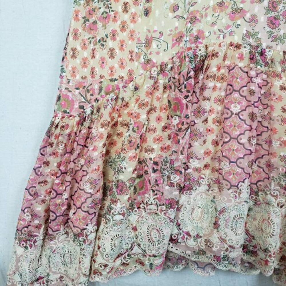 SUNDANCE Carabelle Halter Neck Dress Boho Patchwork Print Floral Lace size 8 - Picture 9 of 15